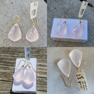 Elegant  Genuine Rose Quartz And Solid 18k Yellow Gold Sheppard Hook Earrings!